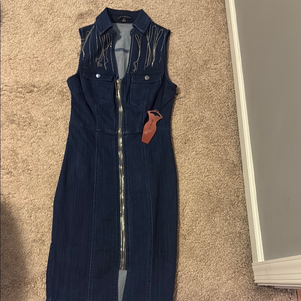 Sleeveless Denim Dress with Gold Zipper